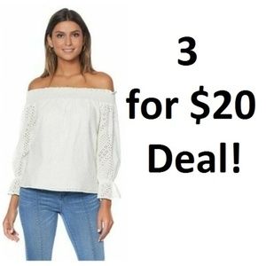 😀 3 for $20 NWT Womens Small or Medium Off the Shoulder Eyelet Blouse NEW
